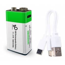 Bateria Pila 9v Recargable Usb 650mah Pack X2 + Cable Usb-C