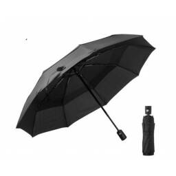 Paraguas Negro Liso Reforzado Sper Resistente Al Viento + Funda 