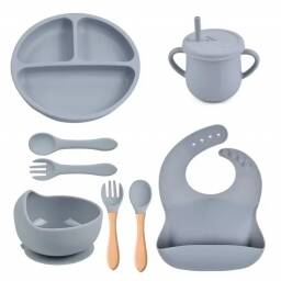 Set x8 Alimentacin Bebe Vajilla Plato Vaso Cubiertos Silicona Comida Bpa Free